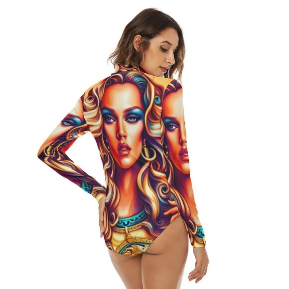 FullbreedCustom Print Women's Turtleneck Long Sleeve Bodysuit - Picture 4 of 5